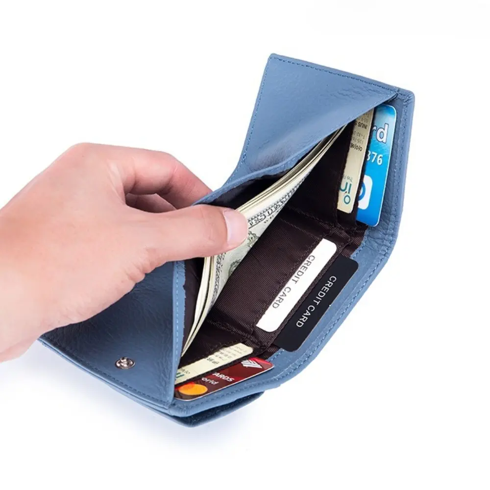 Genuine Leather Purses Cowhide Wallets Small Coin Pocket Rfid Card Holder Mini Money Bag Portable Clutch