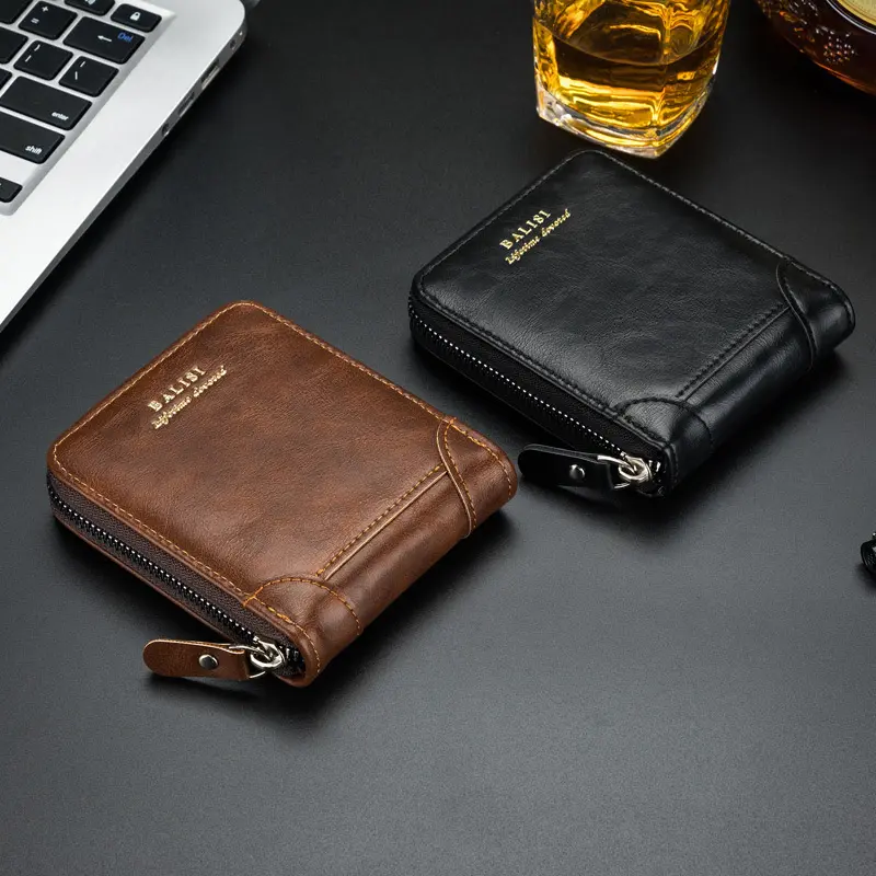 2025 New Men's Wallet PU Leather Purse Zipper Retro Style Short Wallets Men Card Holders Coin Storage Money Bag A03