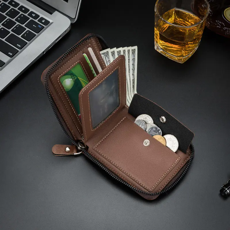 2025 New Men's Wallet PU Leather Purse Zipper Retro Style Short Wallets Men Card Holders Coin Storage Money Bag A03