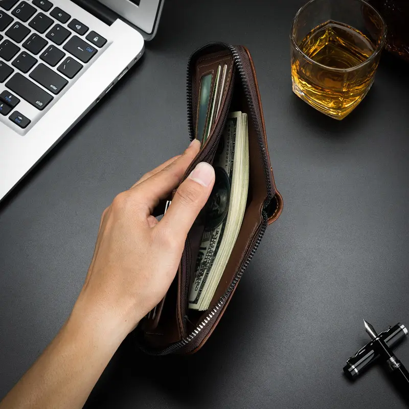 2025 New Men's Wallet PU Leather Purse Zipper Retro Style Short Wallets Men Card Holders Coin Storage Money Bag A03