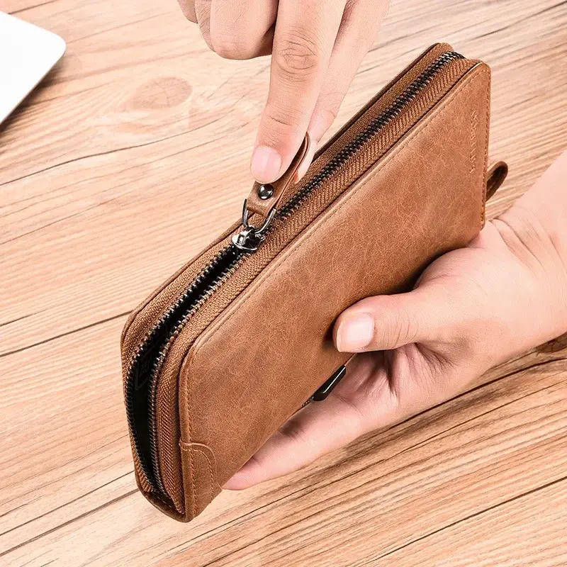Men's Long Zipper Wallet High Quality Pu Leather Wallet for Men RFID Blocking Business Clutch Bag Credit Card Holder Purse Man