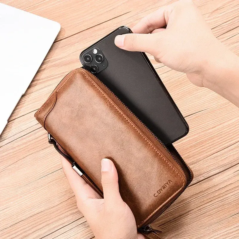 Men's Long Zipper Wallet High Quality Pu Leather Wallet for Men RFID Blocking Business Clutch Bag Credit Card Holder Purse Man