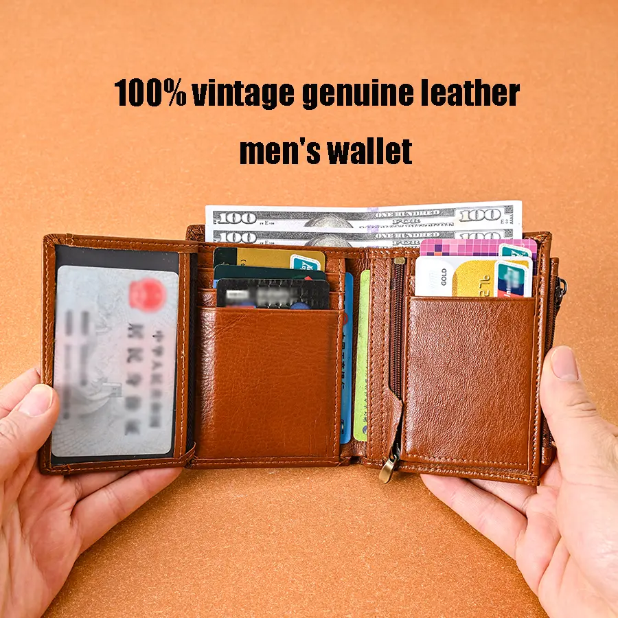 Men's Coin Purse Wallet RFID Blocking Man Genuine Leather Wallet Zipper Business Card Holder Money Bag Wallet Male