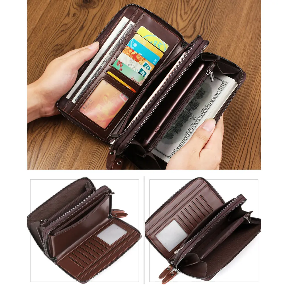 New Genuine Leather Men Clutch Bags Wallets Leather Men Bags Wallet Leather Long Wallet with Coin Pocket Men Purse Wallet Women