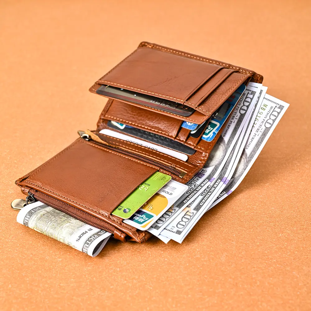 Men's Coin Purse Wallet RFID Blocking Man Genuine Leather Wallet Zipper Business Card Holder Money Bag Wallet Male