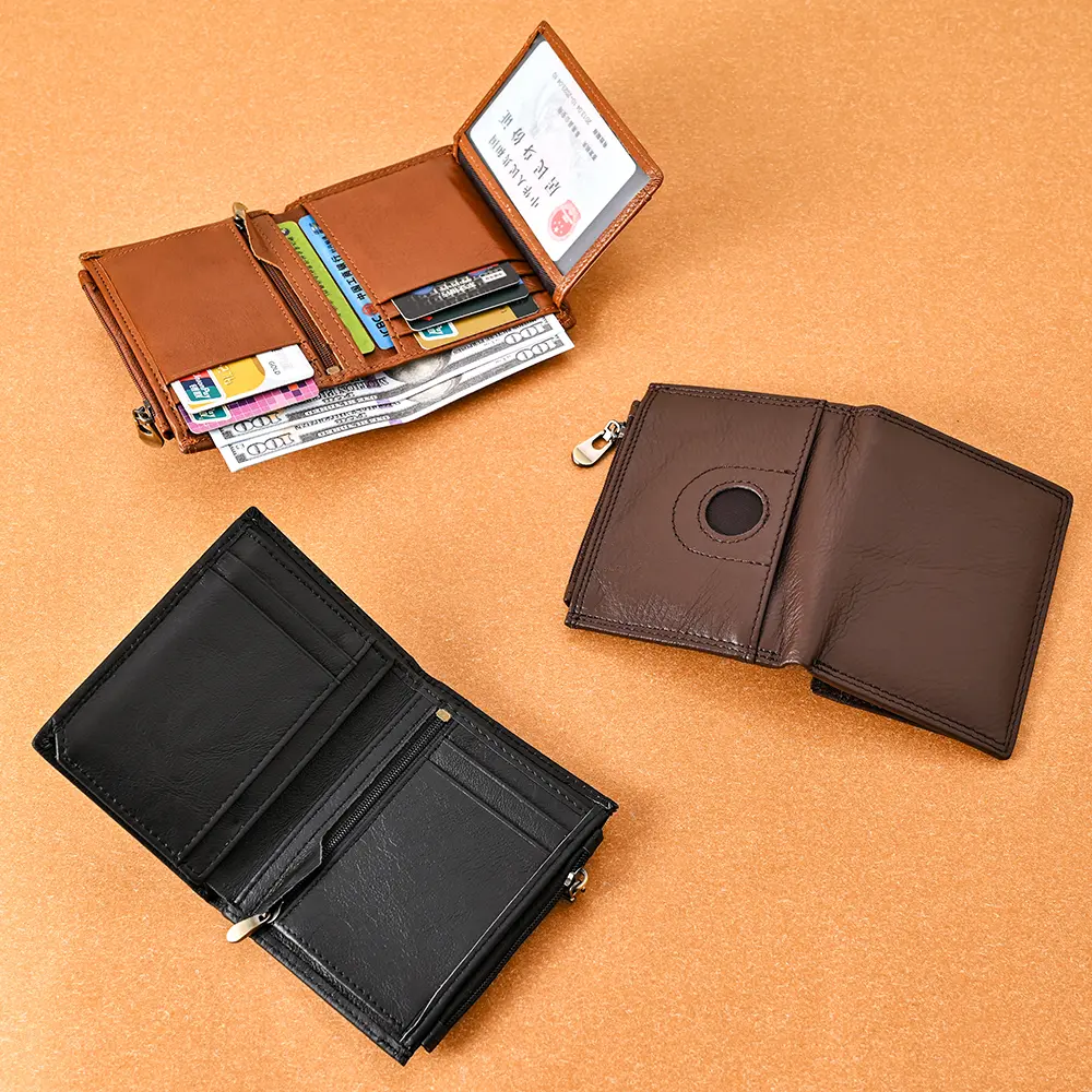 Men's Coin Purse Wallet RFID Blocking Man Genuine Leather Wallet Zipper Business Card Holder Money Bag Wallet Male