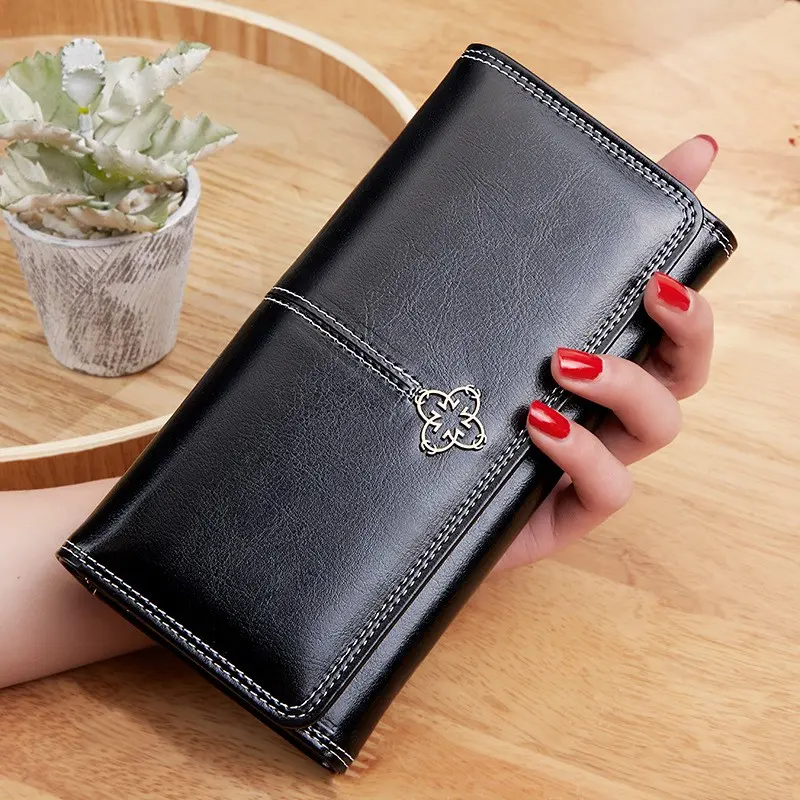 2020 New Women's Wallet Wax oil skin wallet portfel damski Lady Long Leather Clutch Bag Wallet Card Holder carteira feminina