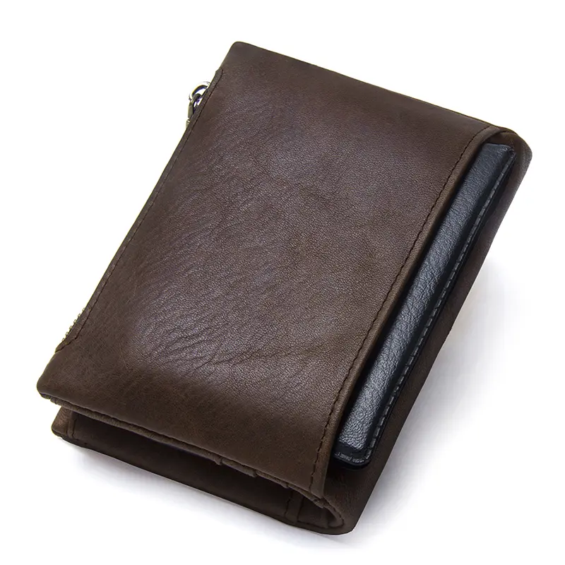 CONTACT'S Genuine Leather Short Wallets for Men High Qualiy RFID Card Holder Money Clip Zipper Coin Purses Men's Bag Handbag