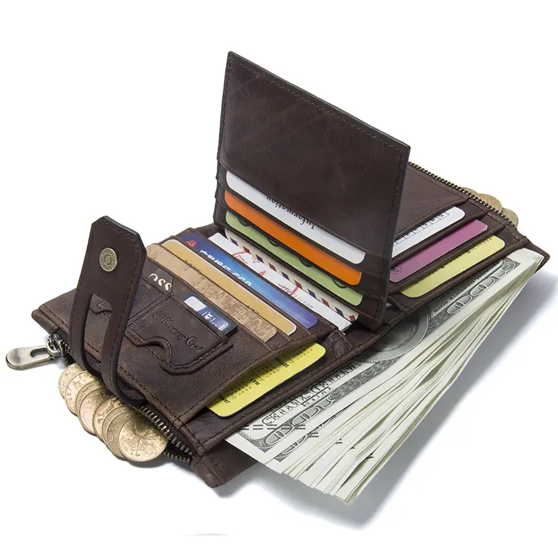 CONTACT'S Genuine Leather Short Wallets for Men High Qualiy RFID Card Holder Money Clip Zipper Coin Purses Men's Bag Handbag