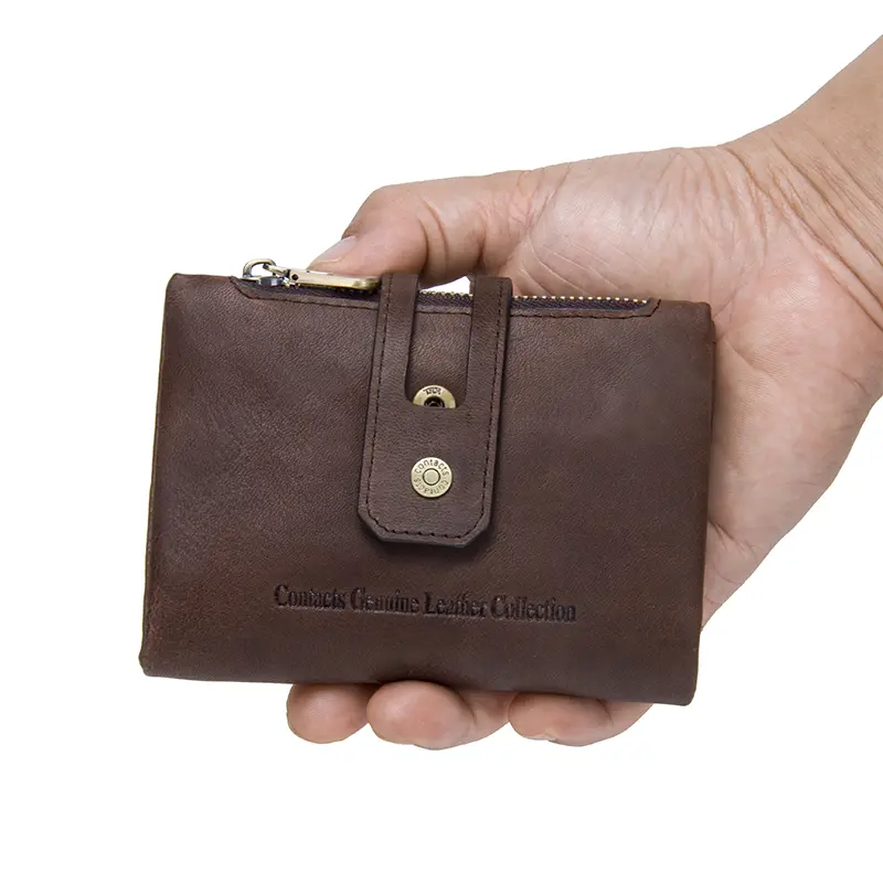 CONTACT'S Genuine Leather Short Wallets for Men High Qualiy RFID Card Holder Money Clip Zipper Coin Purses Men's Bag Handbag