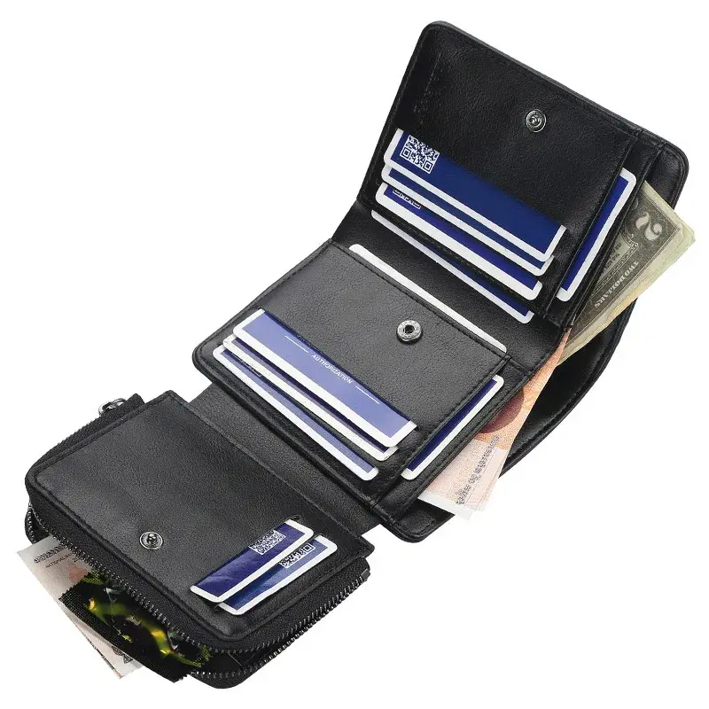 Men Large Capacity Trifold Wallets High Quality Luxury Designer PU Leather Zipper Card Holder Purse with Coin Pocket Wallets