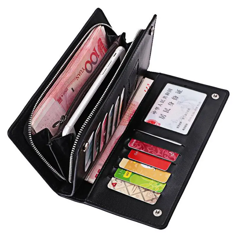Curewe Kerien New Business Long Designer Men's Leather Wallet With Zipper Man Purse with Coin Pocket Card holder For Male