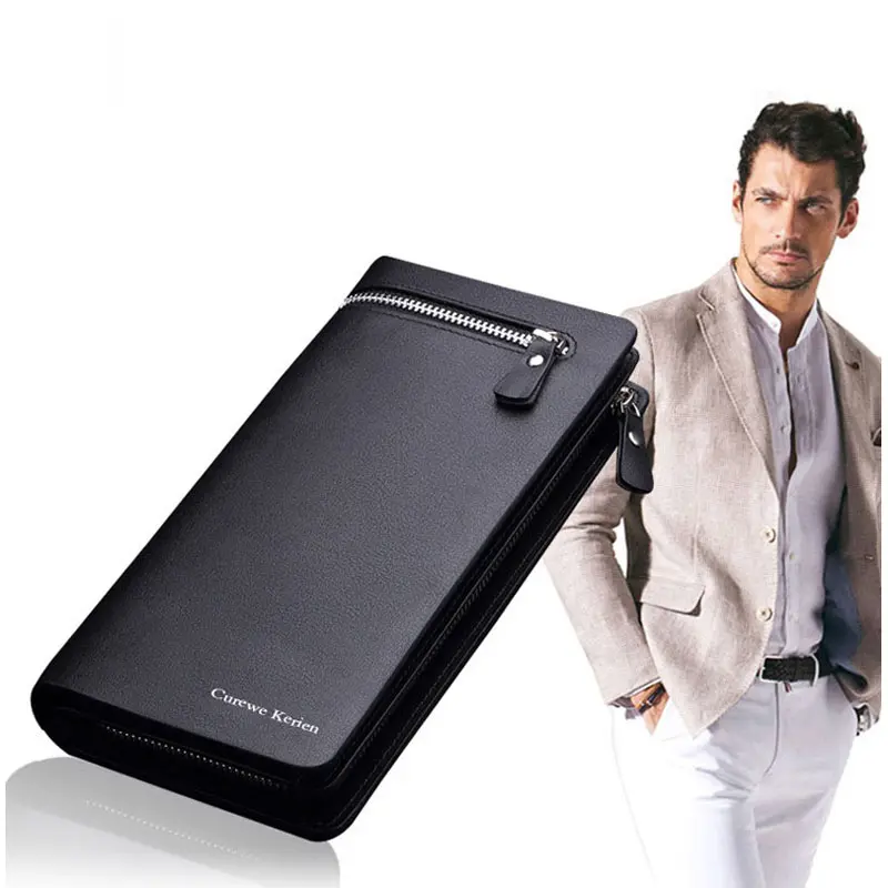 Curewe Kerien New Business Long Designer Men's Leather Wallet With Zipper Man Purse with Coin Pocket Card holder For Male