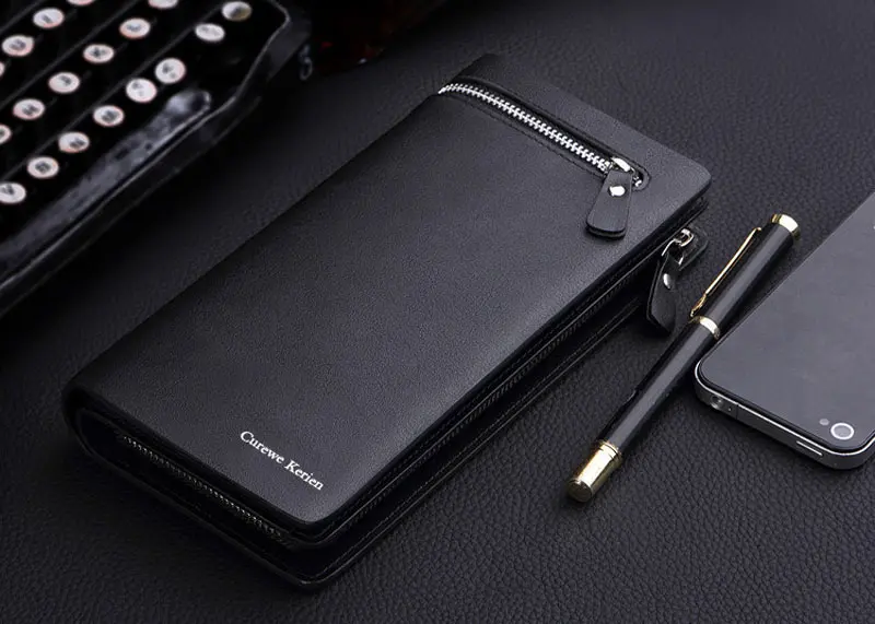 Curewe Kerien New Business Long Designer Men's Leather Wallet With Zipper Man Purse with Coin Pocket Card holder For Male