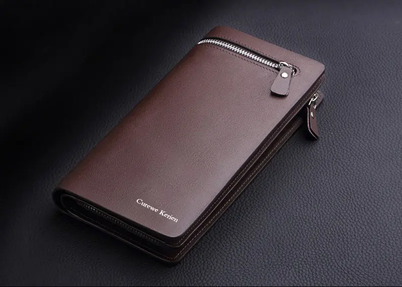 Curewe Kerien New Business Long Designer Men's Leather Wallet With Zipper Man Purse with Coin Pocket Card holder For Male