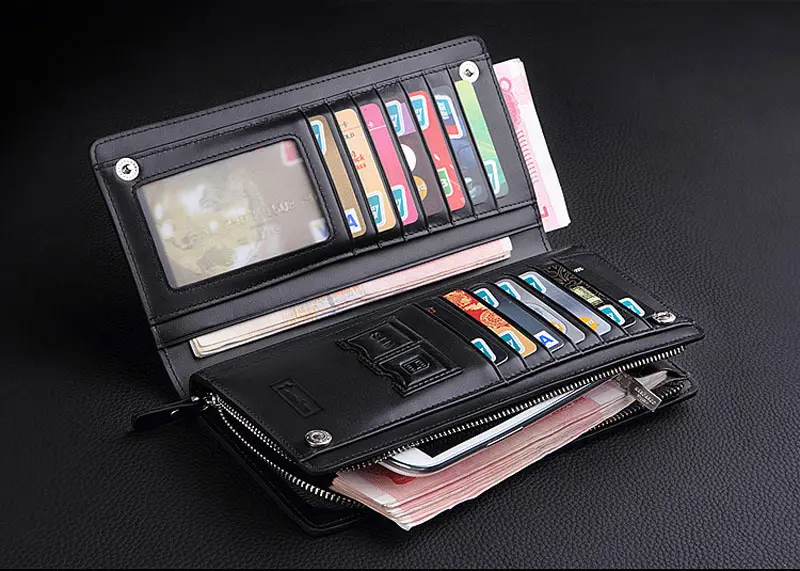 Curewe Kerien New Business Long Designer Men's Leather Wallet With Zipper Man Purse with Coin Pocket Card holder For Male