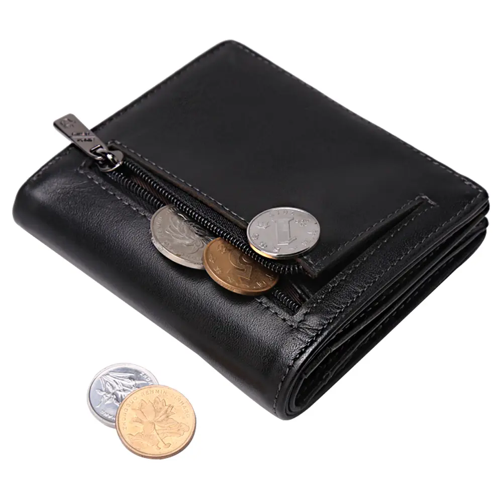 Short Wallets Men's Genuine Leather Purse RFID Blocking Mini Wallet Card Holder Small Men Zipper Coin Pocket W9317 Free Shipping