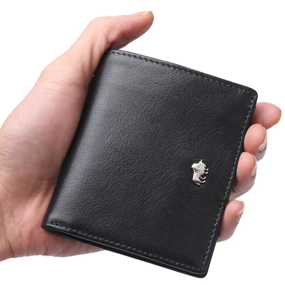 Short Wallets Men's Genuine Leather Purse RFID Blocking Mini Wallet Card Holder Small Men Zipper Coin Pocket W9317 Free Shipping