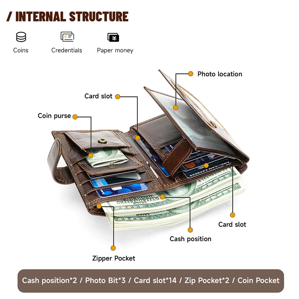 WESTAL Leather Men's Wallet Wallet Trend Multi-Functional First Layer Cowhide Premium Passport Wallet