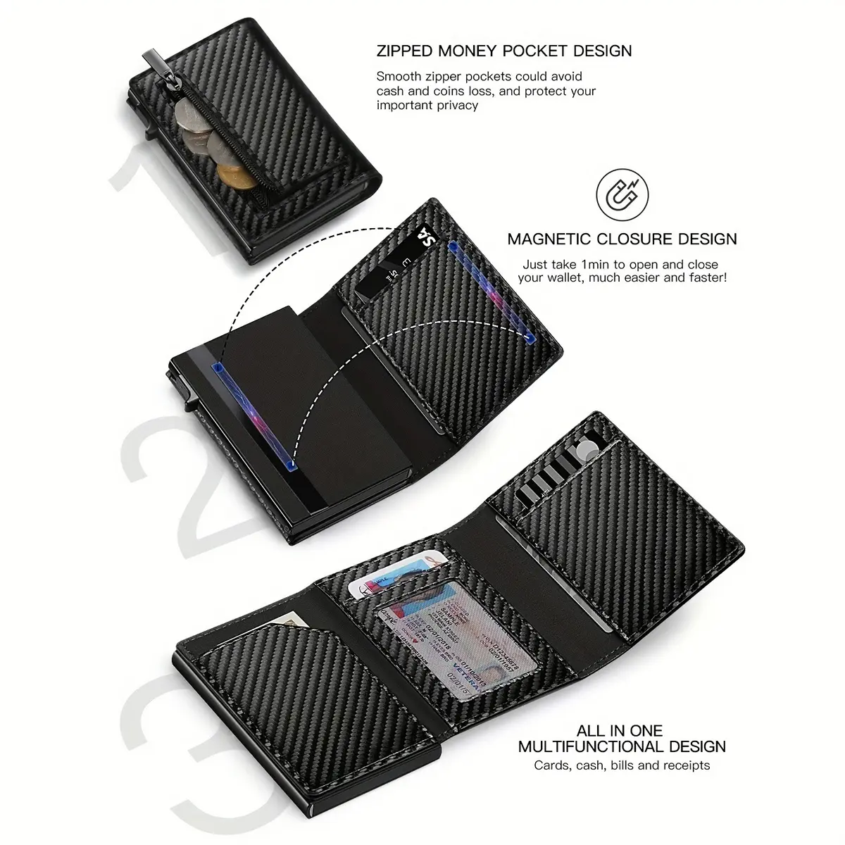 Rfid Credit Card Holder Men Wallets For Apple Airtag Carbon Fiber Cardholder Coin Purse Small Minimalist Wallets For Air Tag