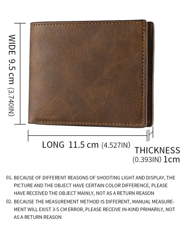 Retro Men's Wallet Multiple Pockets Classic Business PU Leather Zipper Credit Card Wallet Two -fold Horizontal Money Clip