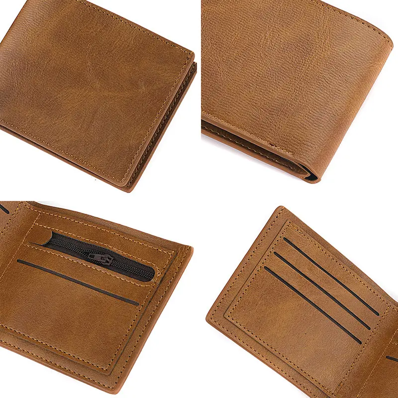 Retro Men's Wallet Multiple Pockets Classic Business PU Leather Zipper Credit Card Wallet Two -fold Horizontal Money Clip