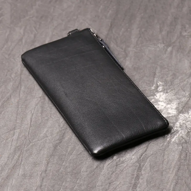 SIMLINE Genuine Leather Wallet For Men Male Real Cowhide Men's Long Zipper Slim Clutch Wallets Purse With Card Holder Phone Bag