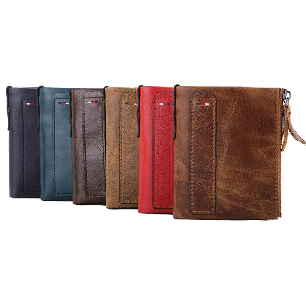 Men Wallets 100% Genuine Cow Leather Short Card Holder Leather Men Purse High Quality Luxury Brand Male Wallet