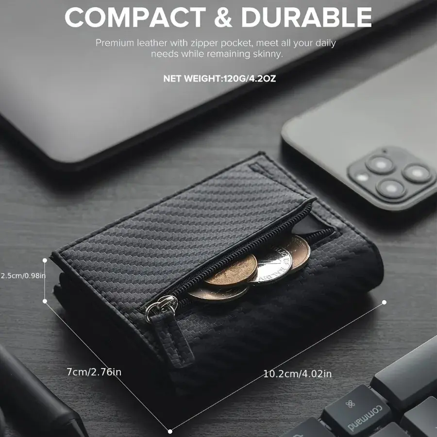 Men's Wallet with Zipper Coin Purse Automatic Pop-up Metal Credit Card Holder Minimalist RFID Blocking Business Card Wallet Idea