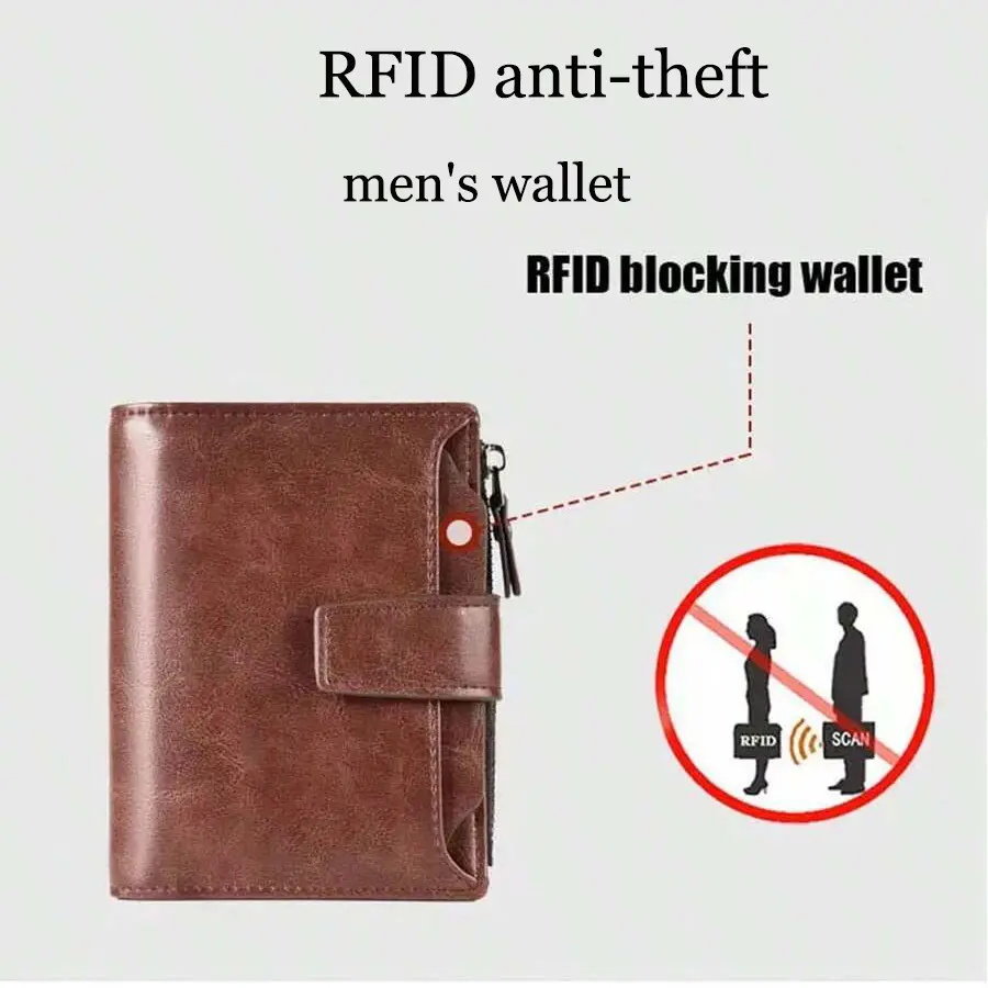Men's retro Leather Wallet Zipper Coin Purse RFID Anti-theft Credit Card Holder Money Bag Business wallet for men