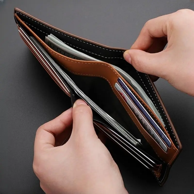 Fashion Men's Stripe Wallet Multi Function ID Credit Card Holder Two -fold Money Clip High Quality Leather Coin Purse