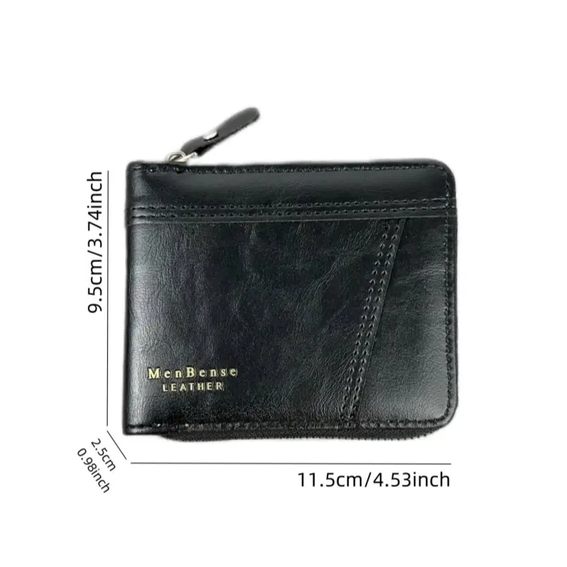 New Men's Business Wallet Classic Spliced Zipper Multi Card Short Wallet Large Capacity Card Bag Zero Wallet