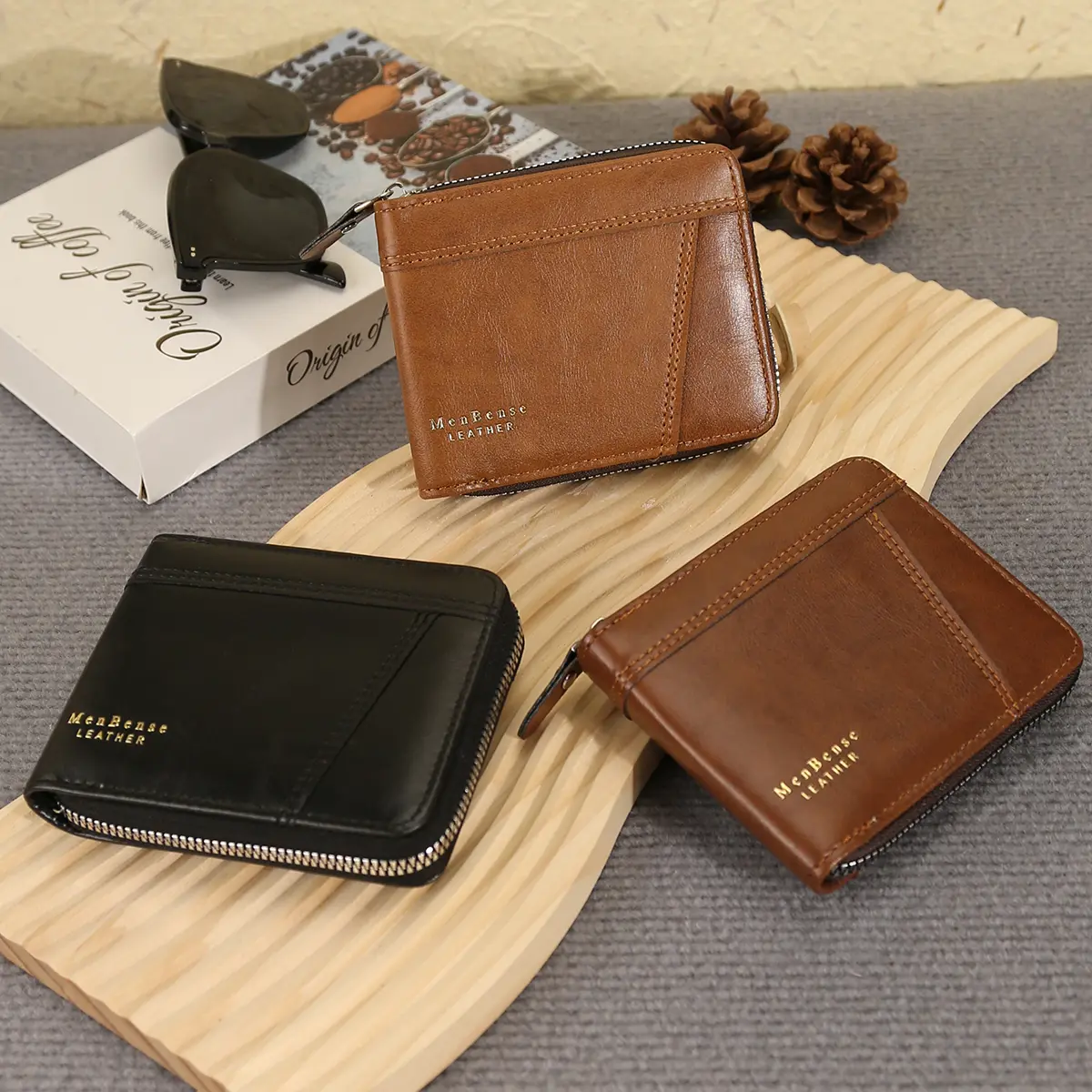 New Men's Business Wallet Classic Spliced Zipper Multi Card Short Wallet Large Capacity Card Bag Zero Wallet