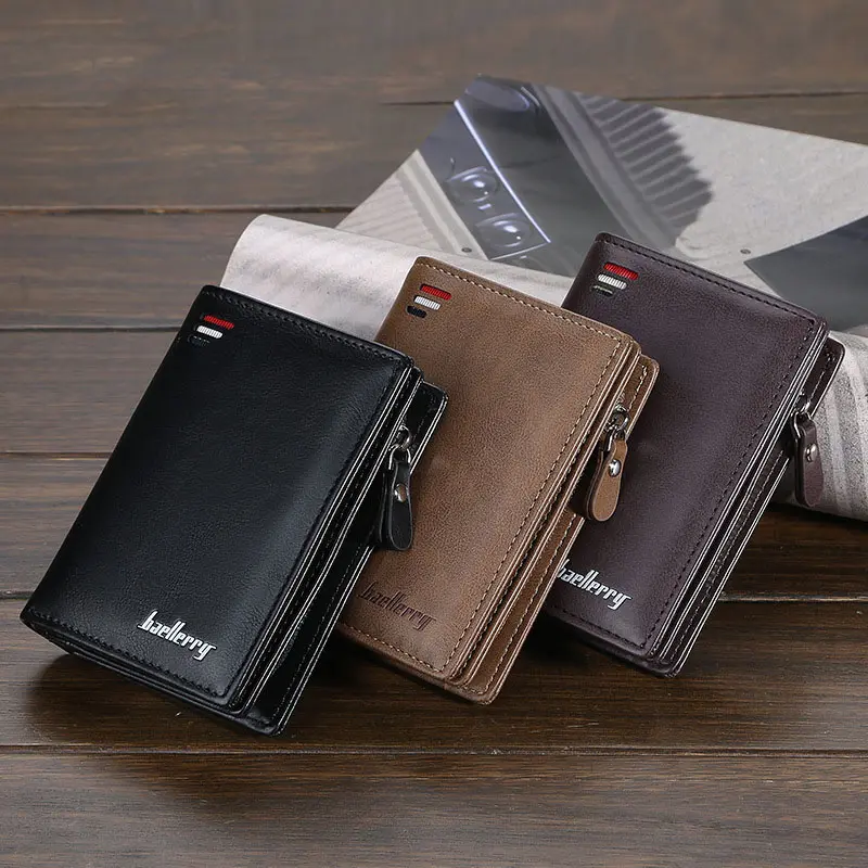 2025 New PU Leather Men Wallet High Quality Zipper Short Desigh Card Holder Money Clip Male Purse Vintage Coin Men Bifold Wallet