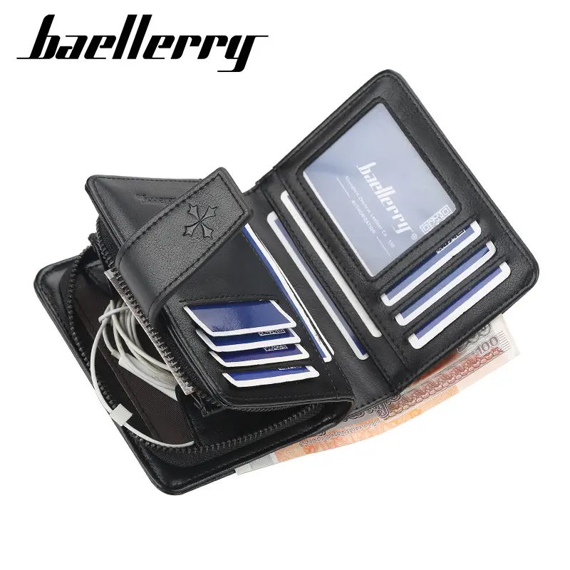 New Men Wallets Large Capacity Zipper Coin Pocket Soft PU Leather Male Purses High Quality Card Holder Men Wallets Carteria