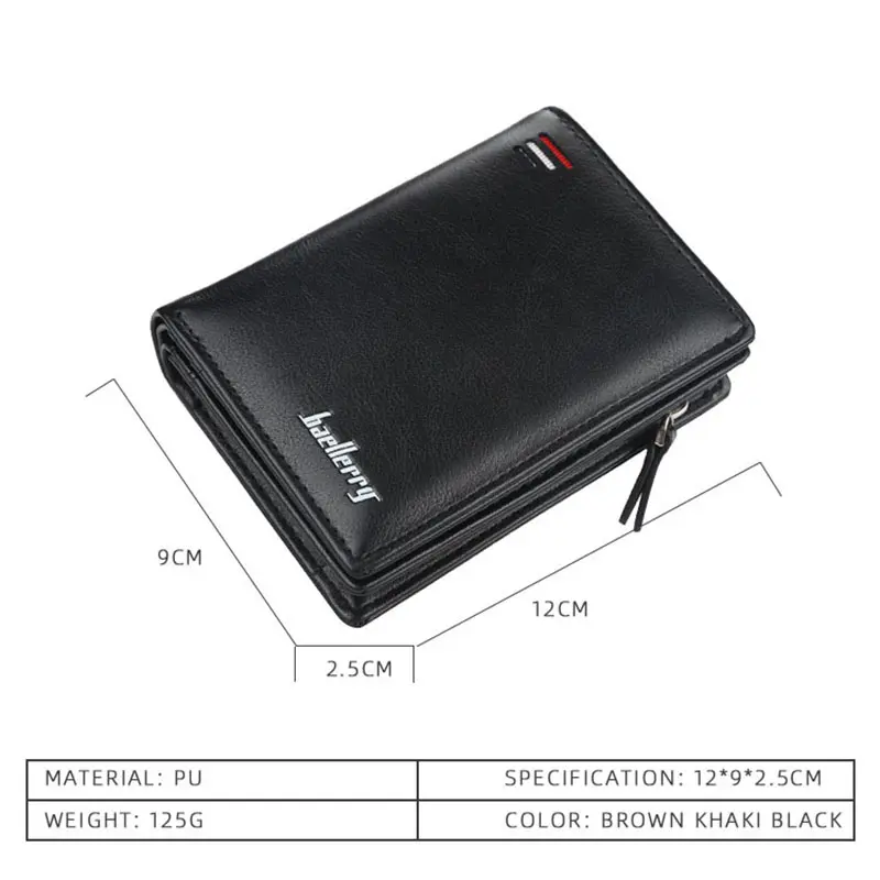 2025 New PU Leather Men Wallet High Quality Zipper Short Desigh Card Holder Money Clip Male Purse Vintage Coin Men Bifold Wallet