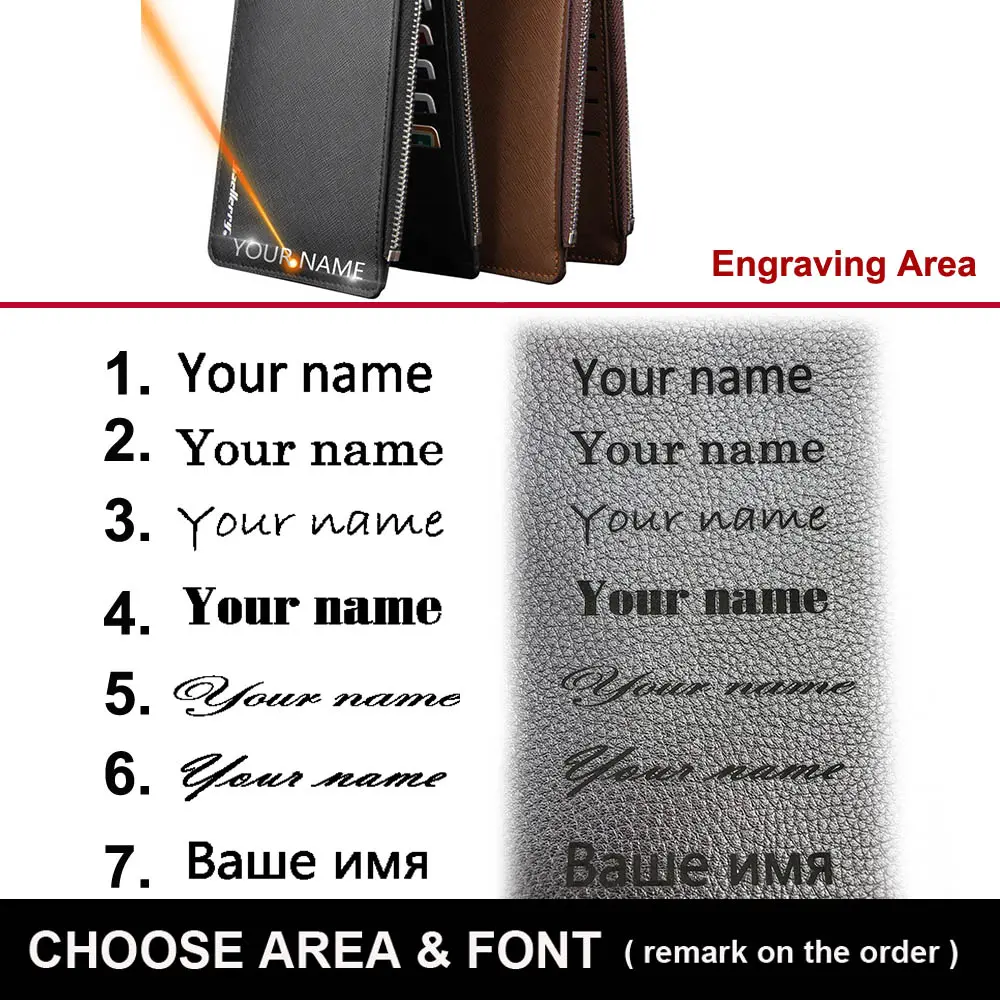 2024 New Men Wallets Long Free Name Customized 16 Card Holders Male Purse High Quality Zipper PU Leather Wallet For Men