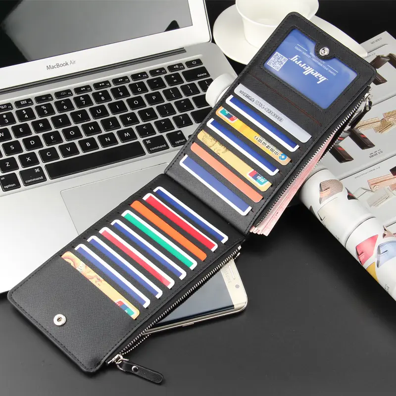 2024 New Men Wallets Long Free Name Customized 16 Card Holders Male Purse High Quality Zipper PU Leather Wallet For Men