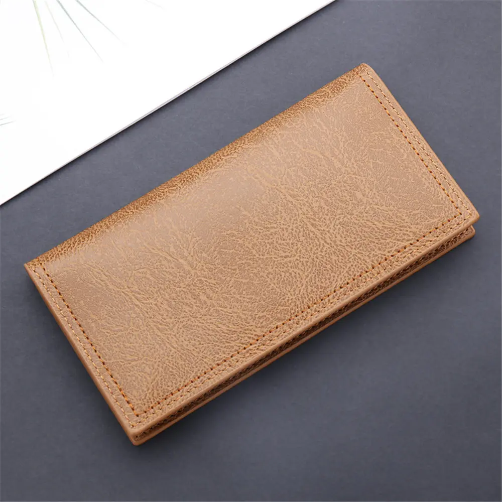 Men's Wallet Retro Long Clutch Bag PU Leather Thin Male Business Credit Card Holder Coin Purse Soild Color Money Clip Purses
