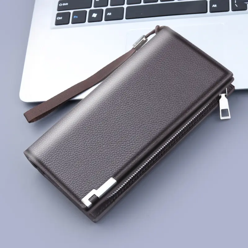 Long Clutch Men PU Material Zipper Hasp Cell Phone Bag Card Holder Coin Pocket Large Capacity Multifunctional Handbag Business