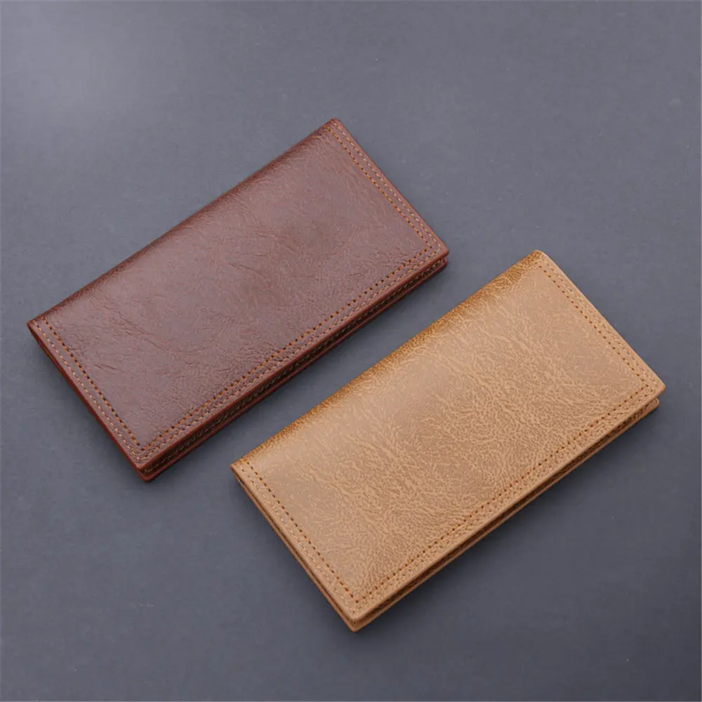 Men's Wallet Retro Long Clutch Bag PU Leather Thin Male Business Credit Card Holder Coin Purse Soild Color Money Clip Purses