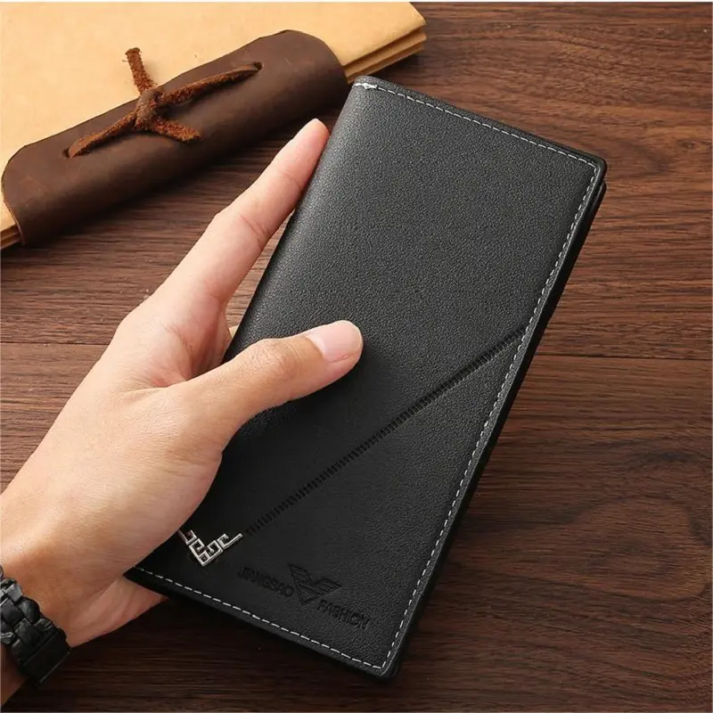 Men Long Wallet Leather Bifold Card Holder Wallet Slim Business Man Large Capacity Card Bag with Zipper Coin Pouch Clutch Purse