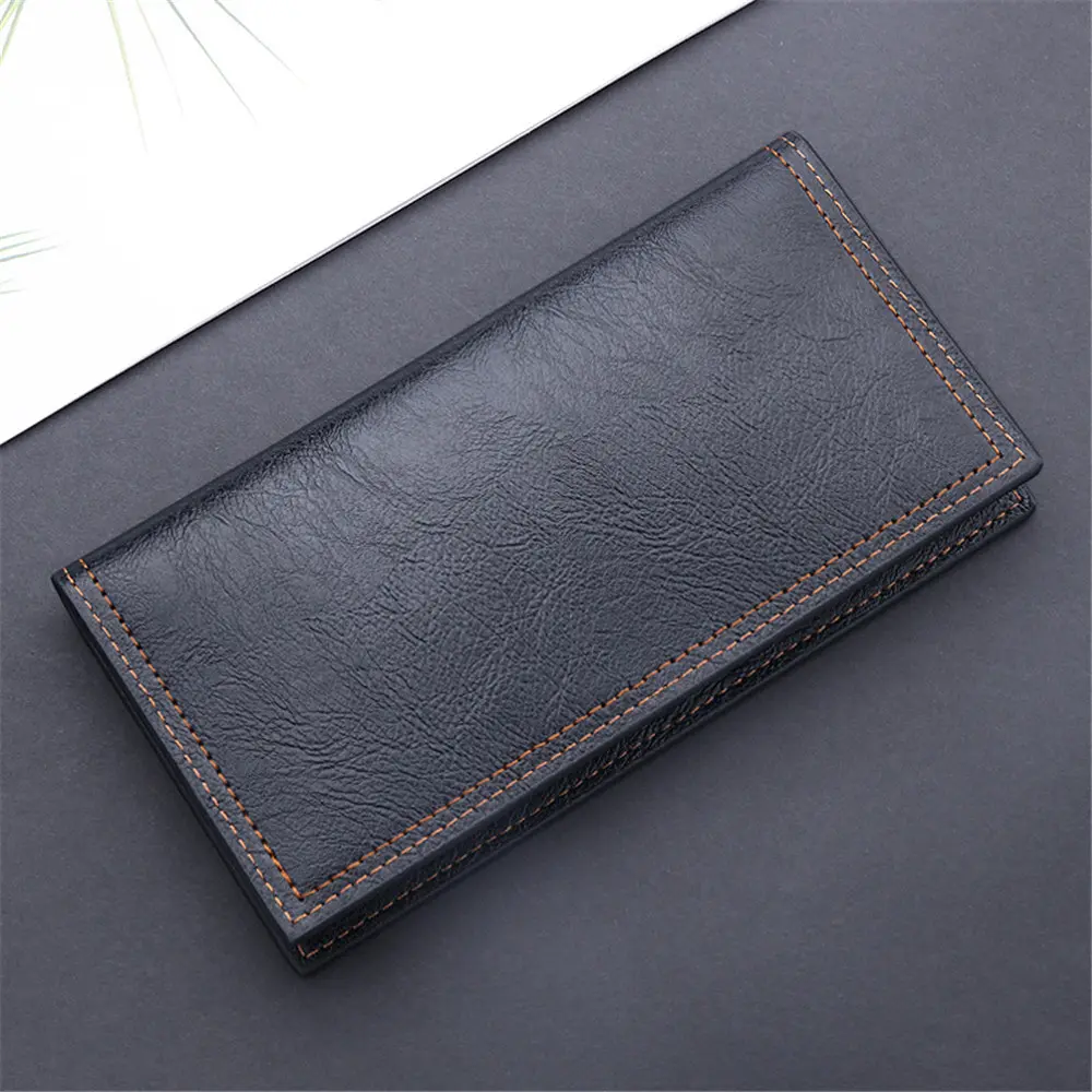 Men's Wallet Retro Long Clutch Bag PU Leather Thin Male Business Credit Card Holder Coin Purse Soild Color Money Clip Purses