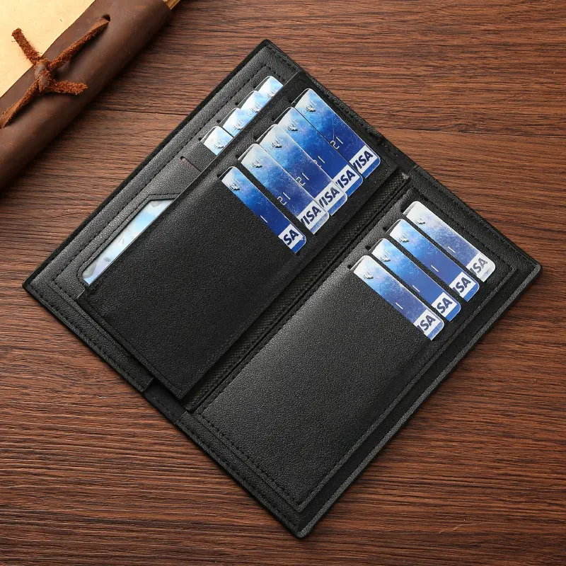 Men Long Wallet Leather Bifold Card Holder Wallet Slim Business Man Large Capacity Card Bag with Zipper Coin Pouch Clutch Purse