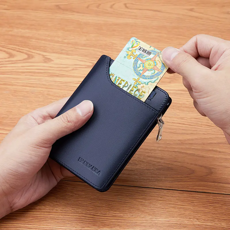 VANNANBA Wallet for Men Leather Genuine  Card Holder with Zipp Coin Pocket Black Blue