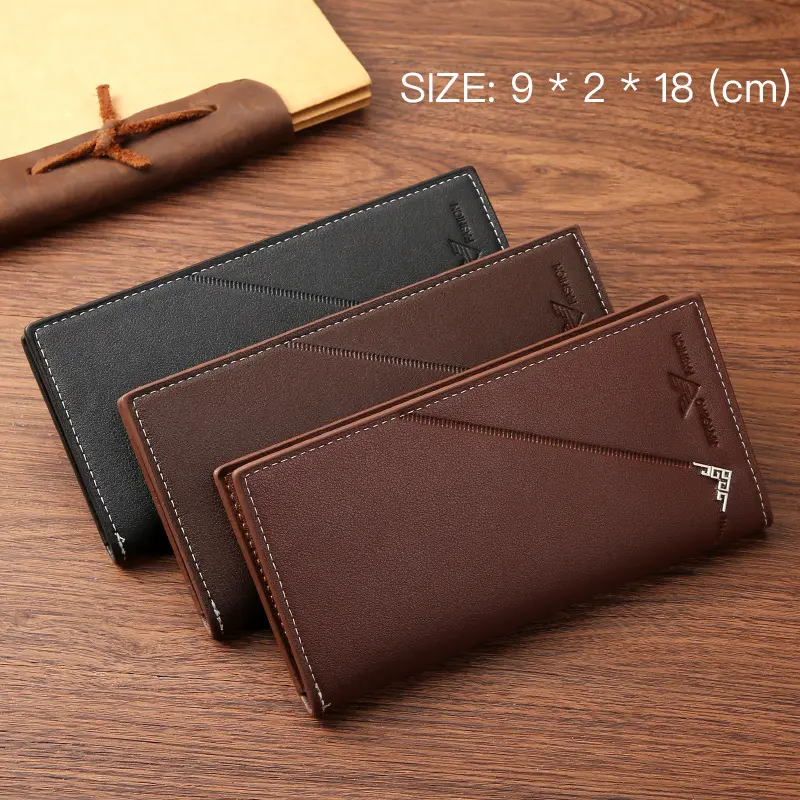 Men Long Wallet Leather Bifold Card Holder Wallet Slim Business Man Large Capacity Card Bag with Zipper Coin Pouch Clutch Purse