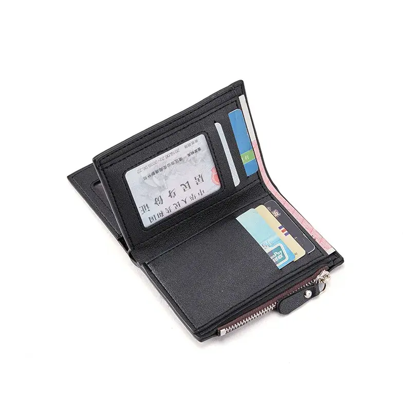 PU Leather Wallet for Men Short Casual Carteras Business Foldable Wallets Luxury Small Zipper Multi-card Slot Coin Pocket Purse