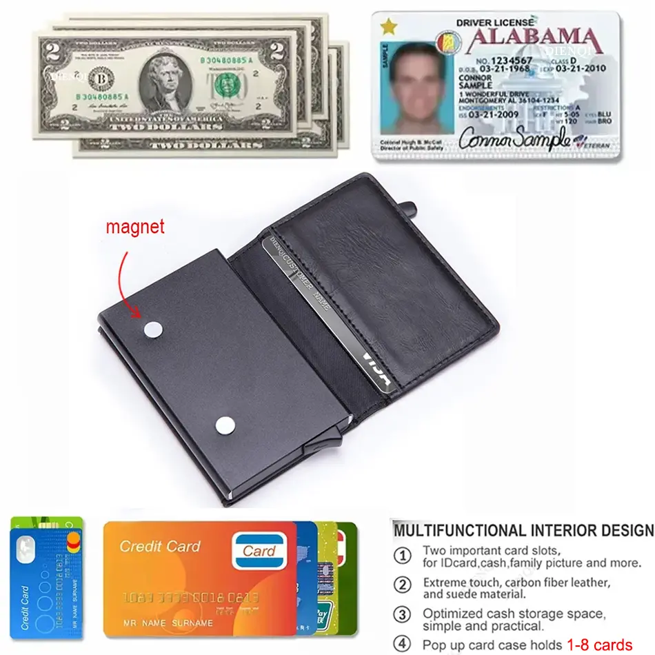 Magnet Rfid Blocking Card Holder Wallets Men Thin Slim Cartera Leather Coin Purse Small Male Black Walet Mini Wallets for Men