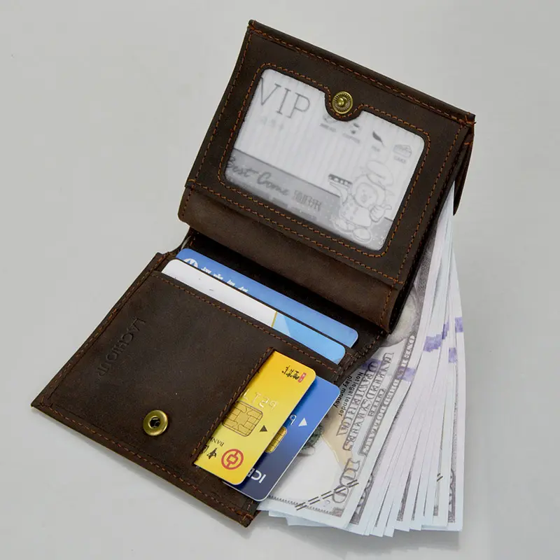 Men Genuine Leather Purse Small Slim Pocket Wallet Male Bifold Card Holder Wallet for Coin Men's Money Bag
