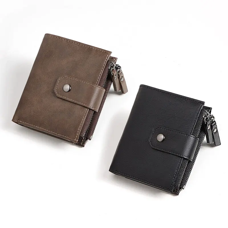 2024 new Men's Coin Purse Wallet RFID Blocking Zipper vintage PU leather Wallet Credit Card Holder Money Bag Wallet man